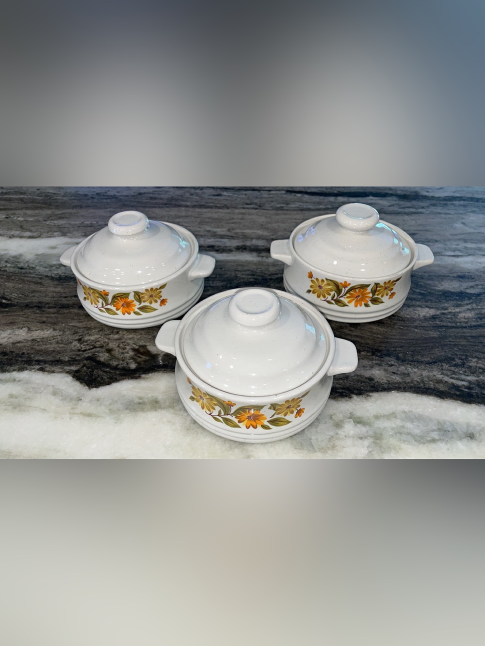 Vintage Capri Bake Serve ’N Store Stoneware Set of 3 Floral Lidded Dishes